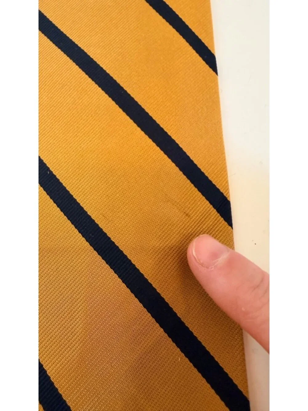 Polo By Ralph Lauren Gold & Navy Blue Striped 100% Silk Handmade Tie Made In USA